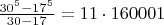 $\frac{30^5-17^5}{30-17}=11\cdot 160001$