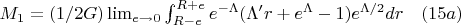 $M_1=(1/2G)\lim_{e{\rightarrow}0}\int_{R-e}^{R+e}e^{-\Lambda}({\Lambda}'r+e^{\Lambda}-1)e^{\Lambda/2}dr \quad(15a)$
