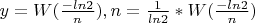 $y=W(\frac{-ln2}n), n=\frac 1 {ln2}*W(\frac{-ln2}n)$