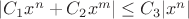 $|C_1 x^n + C_2 x^m| \leq C_3 |x^n|$ $|C_1 x^n + C_2 x^m| \leq C_3 |x^n|$