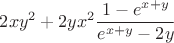 $2xy^2 + 2yx^2\dfrac{1 - e^{x+y}}{e^{x+y} - 2y}$