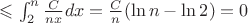 $\leqslant \int_2^n \frac{C}{nx}dx = \frac{C}{n} (\ln n - \ln 2) = 0$