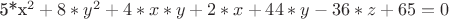 5*x^2+8*y^2+4*x*y+2*x+44*y-36*z+65=0
