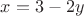 $x=3-2y$