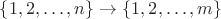 $\{1,2,\ldots,n\}\to\{1,2,\ldots,m\}$