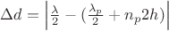 $\Delta d = \left\lvert \frac{\lambda}{2} - (\frac{\lambda_p}{2} + n_p 2h) \right\rvert $