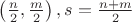 $\left( \frac{n}{2}, \frac{m}{2}\right), s = \frac{n + m}{2}$