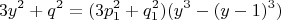$$3y^2+q^2=(3p_1^2+q_1^2)(y^3-(y-1)^3)$$