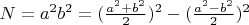$N=a^2b^2=(\frac {a^2+b^2}{2})^2-(\frac {a^2-b^2}{2})^2$