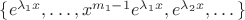 $\{e^{\lambda_1 x},\dots,x^{m_1-1}e^{\lambda_1x},e^{\lambda_2x},\dots\}$