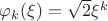 $\varphi_k(\xi) =\sqrt{2}\xi^k