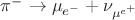 $\pi^- \to \mu_{e^-} + \nu_{\mu^{e^+}}$