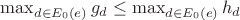 $\max_{d\in E_0(e)} g_d \le \max_{d\in E_0(e)} h_d$