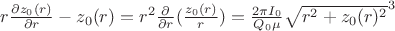 $r\frac{\partial z_0(r)}{\partial r}-z_0(r)}=r^2\frac{\partial}{\partial r}(\frac{z_0(r)}{r}) =\frac{2\pi I_0}{Q_0\mu}\sqrt{r^2+z_0(r)^2}^3$