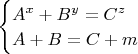 $\begin{cases}A^x+B^y=C^z\\A+B=C+m\end{cases}$