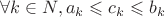 $$
\forall k \in N,a_k  \leqslant c_k  \leqslant b_k 
$$