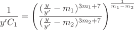$$\frac{1}{y'C_1}=\left (\frac{(\frac{y}{y'}-m_1)^{3m_1+7}}{(\frac{y}{y'}-m_2)^{3m_2+7}}\right )^{\frac{1}{m_1-m_2}}$$
