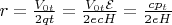 $r=\frac{V_{0t}}{2qt}=\frac{V_{0t} \mathcal{E}}{2 e c H}=\frac{cp_t}{2eH}$