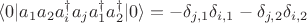 $\langle 0 | a_1 a_2 a^{\dagger}_i a_j a^{\dagger}_1 a^{\dagger}_2 |0 \rangle = - \delta_{j,1} \delta_{i,1} - \delta_{j,2} \delta_{i,2}$