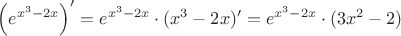 $\left(e^{x^3-2x}\right)'=e^{x^3-2x}\cdot (x^3-2x)'=e^{x^3-2x}\cdot (3x^2-2)$