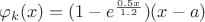 $\varphi_k(x) = (1-e^\frac {0.5x} {1.2})(x-a)$ $\varphi_k(x) = (1-e^\frac {0.5x} {1.2})(x-a)$