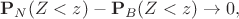 $$ \mathbf{P}_{N}(Z < z)  - \mathbf{P}_{B}(Z < z) \rightarrow 0,$$