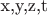 x,y,z,t