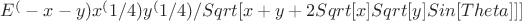 $E^(-x - y) x^(1/4) y^(1/4)/Sqrt[
 x + y + 2 Sqrt[x] Sqrt[y] Sin[\[Theta]]]$