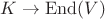 $K\to \operatorname{End}(V)$
