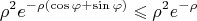 \[
\rho ^2 e^{ - \rho \left( {\cos \varphi  + \sin \varphi } \right)}  \leqslant \rho ^2 e^{ - \rho } 
\]