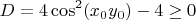 \[D = 4\cos ^2 (x_0 y_0 ) - 4 \ge 0\]