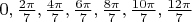 $0,\frac{2\pi}{7},\frac{4\pi}{7},\frac{6\pi}{7},\frac{8\pi}{7},\frac{10\pi}{7},\frac{12\pi}{7}$