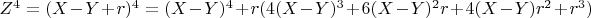 $Z^4 = (X-Y + r)^4 = (X-Y)^4 + r (4 (X-Y)^3 + 6 (X-Y)^2  r +
 4 (X-Y)  r^2 + r^3)$