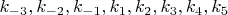 $k_{-3}, k_{-2}, k_{-1}, k_{1}, k_{2}, k_{3}, k_{4}, k_{5}$