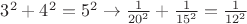 $3^2+4^2=5^2 \rightarrow \frac{1}{20^2} + \frac{1}{15^2} = \frac{1}{12^2}$