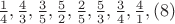 $\frac14,\frac43,\frac35,\frac52,\frac25,\frac53,\frac34,\frac41,  (8)$