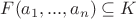 $F(a_1, ... , a_n)\subseteq K$ $F(a_1, ... , a_n)\subseteq K$