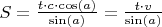 $S=\frac{t\cdot c\cdot \cos(a)}{\sin(a)}=\frac{t\cdot v}{\sin(a)}$