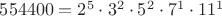 $554400=2^5\cdot 3^2\cdot 5^2\cdot 7^1\cdot 11^1$