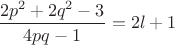 $\dfrac{2p^2+2q^2-3}{4pq-1}=2l+1$