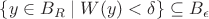 $\{y\in B_R\mid W(y)<\delta\}\subseteq B_\epsilon$