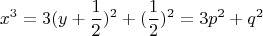 $$x^3=3(y+ \frac 1 2)^2+ ( \frac 1 2)^2=3p^2+q^2$$