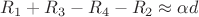$R_1+R_3-R_4-R_2\approx\alpha d$
