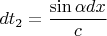 $\displaystyle dt_2=\frac{\sin\alpha dx}{c}$