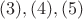 $(3), (4), (5)$