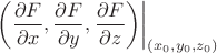 $$\left.\left(\frac{\partial F}{\partial x}, \frac{\partial F}{\partial y}, \frac{\partial F}{\partial z}\right)\right|_{(x_0, y_0, z_0)}$$