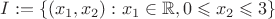 $I := \{ (x_1,x_2): x_1 \in \mathbb R, 0 \leqslant x_2 \leqslant 3\}$