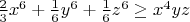 $\frac{2}{3}x^6+\frac{1}{6}y^6+\frac{1}{6}z^6\geq x^4yz$