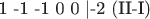 1 -1 -1  0  0 |-2  (II-I)