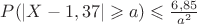 $P(\left|X-1,37\right| \geqslant a) \leqslant \frac{6,85}{a^2}$